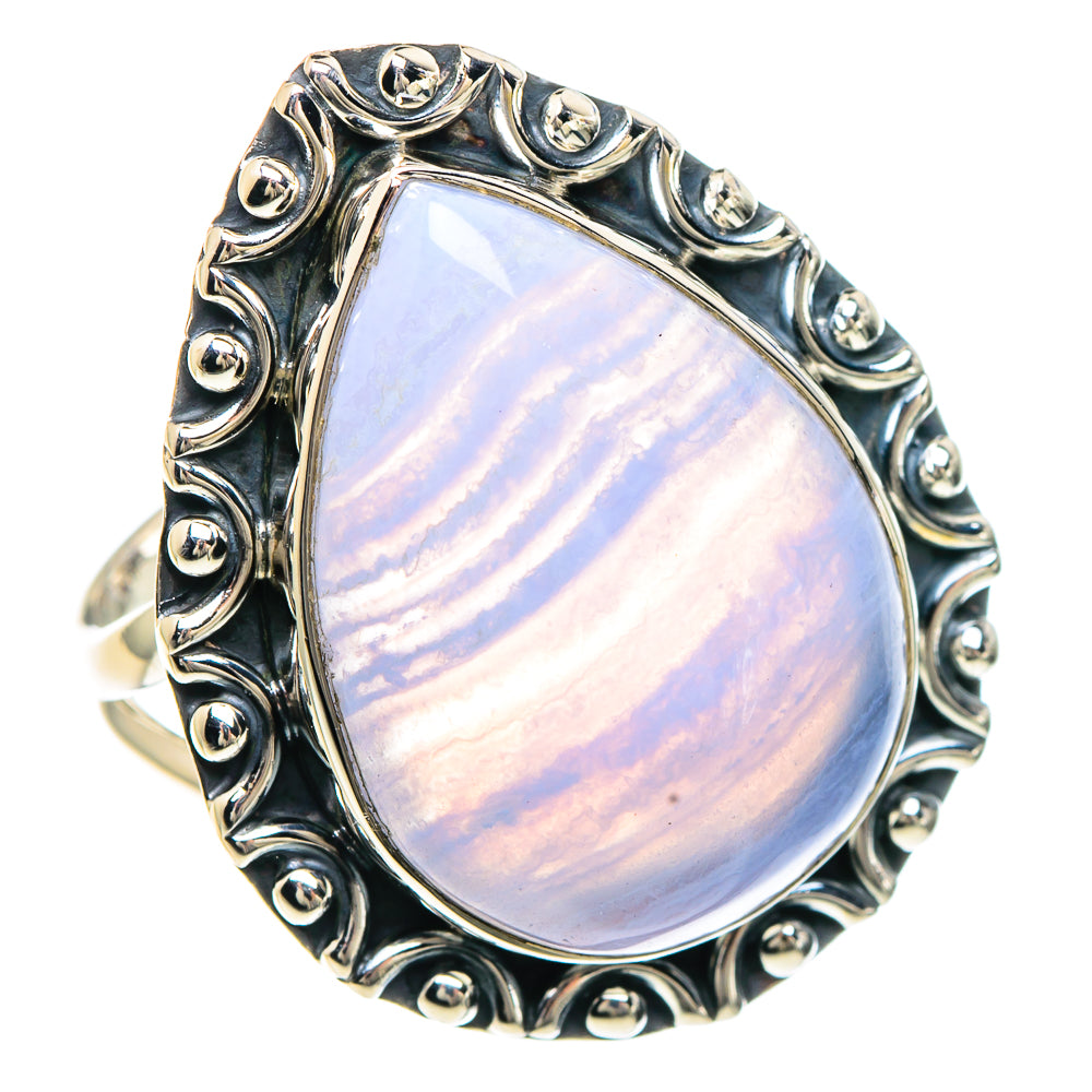 Blue Lace Agate Rings handcrafted by Ana Silver Co - RING92316