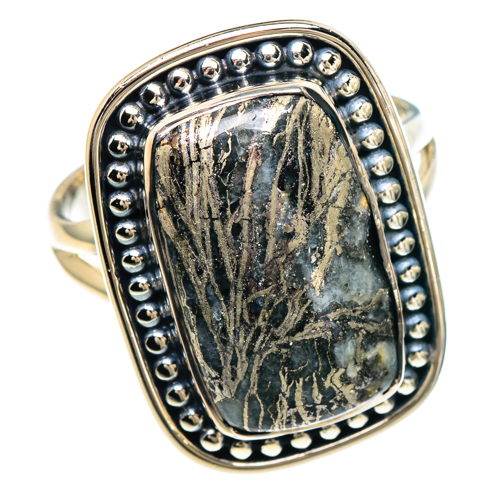 Pyrite Agate Rings handcrafted by Ana Silver Co - RING93949 - Photo 2