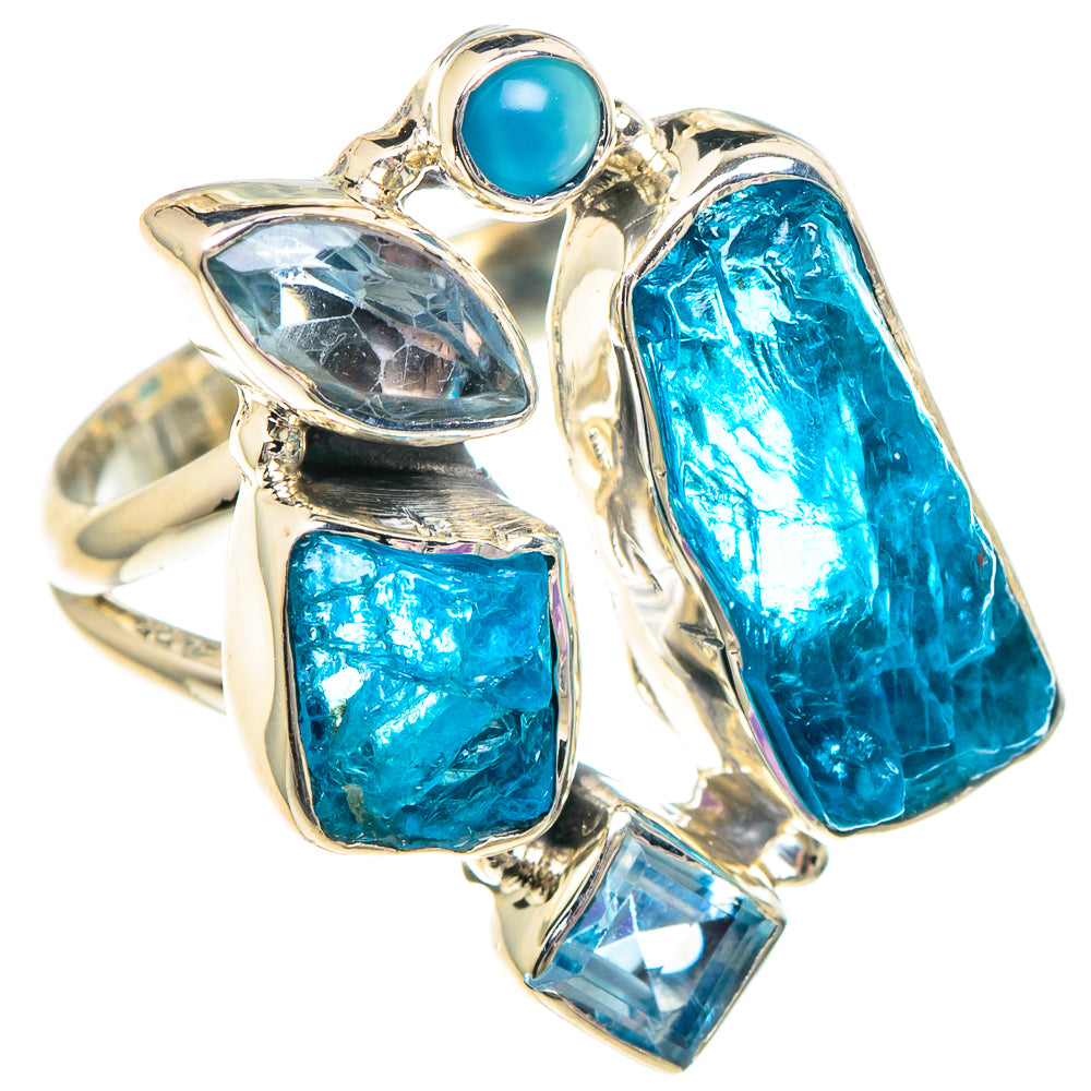 925 sterling silver ring with rough blue gemstones in oval, marquise, and round settings