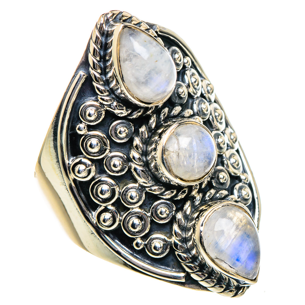 Rainbow Moonstone Rings handcrafted by Ana Silver Co - RING95113