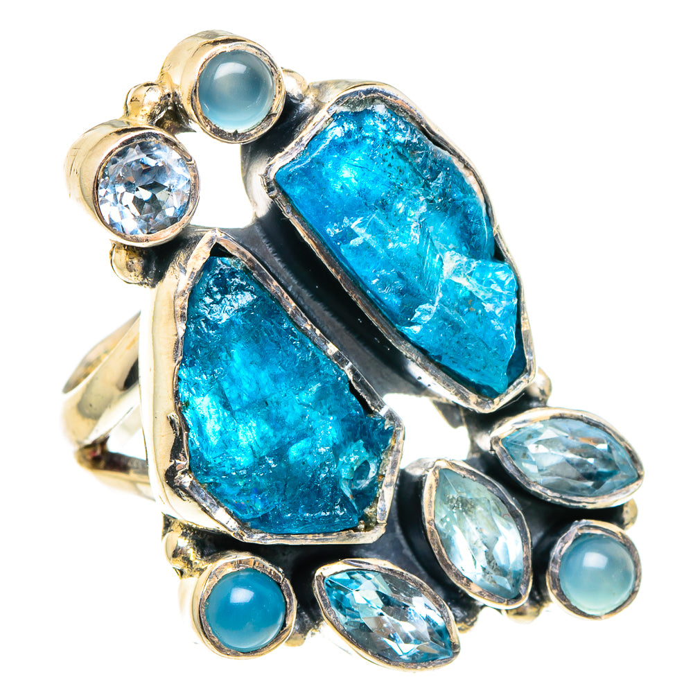 Silver-tone ring with large rough blue stones and small oval blue accents