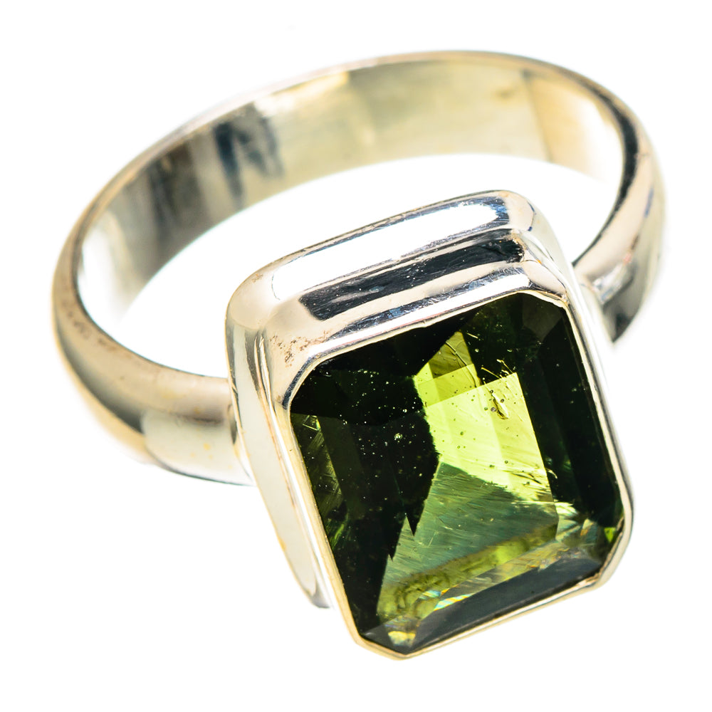 925 sterling silver ring with faceted green tourmaline square bezel