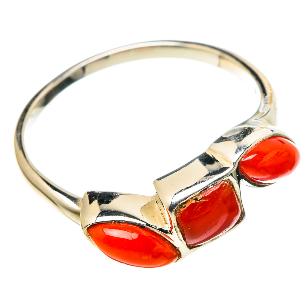 925 sterling silver ring, size 9.25, with three red coral cabochons