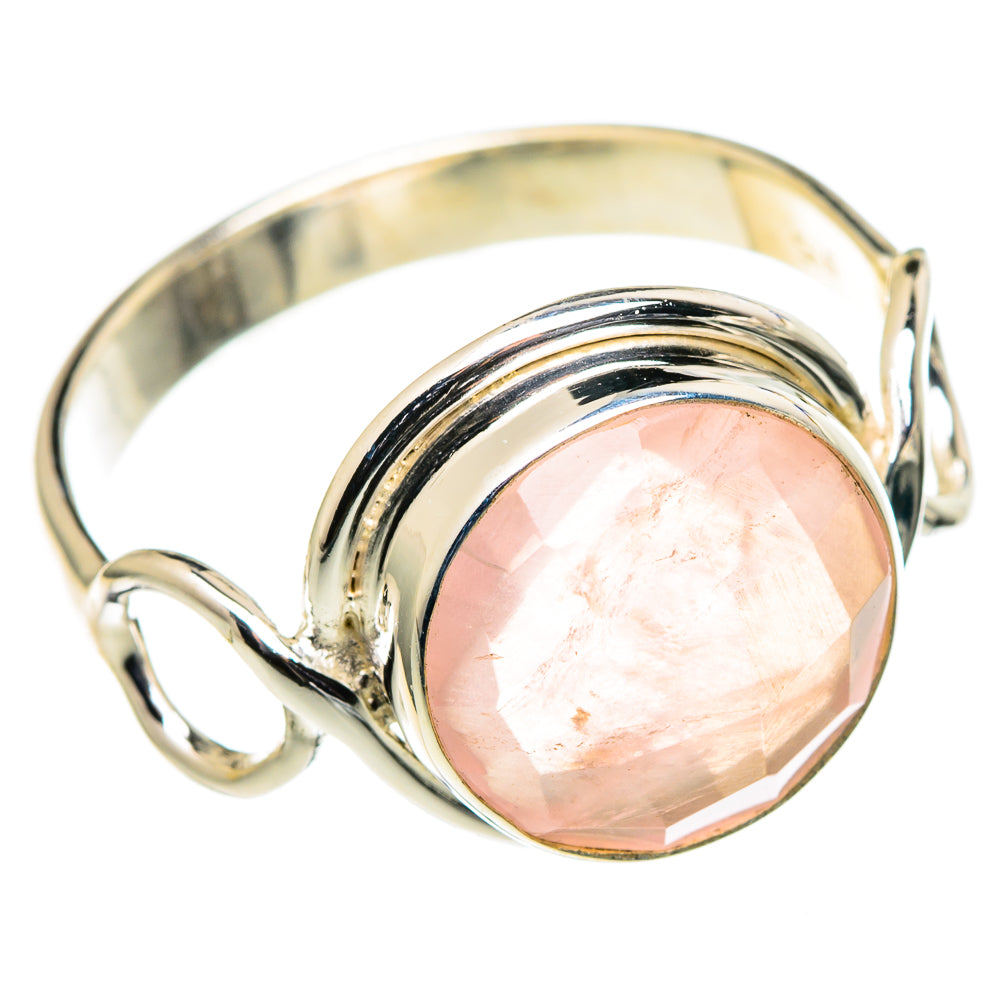 Rose quartz oval ring, faceted stone in smooth sterling silver band