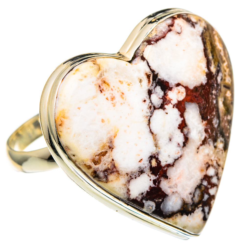 Heart-shaped wild horse jasper ring with 925 sterling silver bezel, gemstone swirl pattern