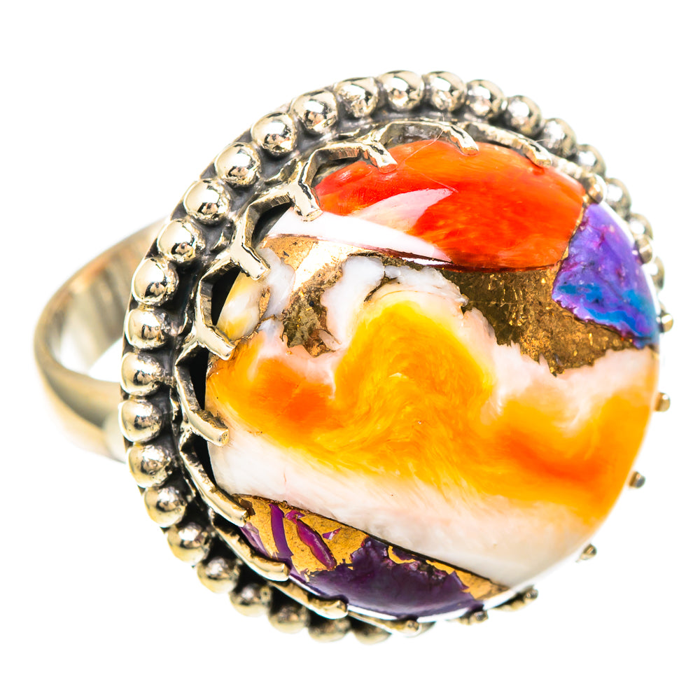 Sterling silver oval gemstone mosaic ring, bright multicolor cabochons in bezel halo