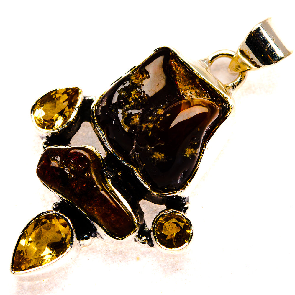 Mexican Fire Agate, Citrine Pendant 1 1/2" (925 Sterling Silver) PD37340