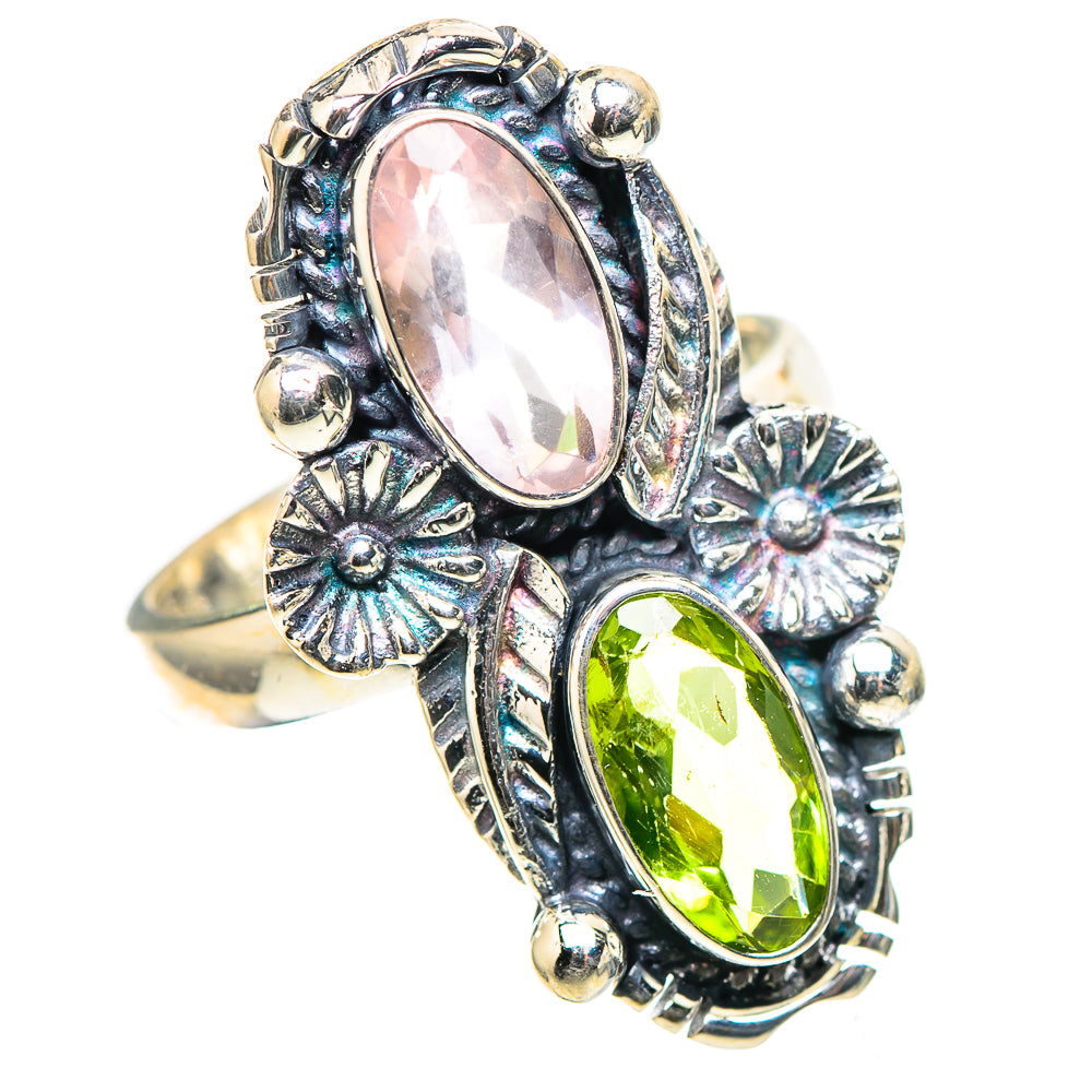 Rose Quartz, Peridot 925 Sterling Silver Ring Size 7 (925 Sterling Silver) RING137397