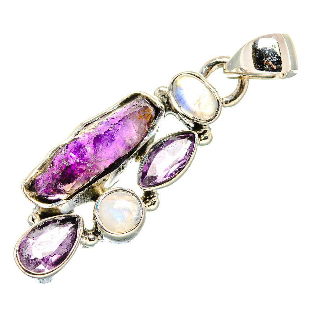 Rough Amethyst, Rainbow Moonstone Pendant 1 1/2" (925 Sterling Silver) PD36821