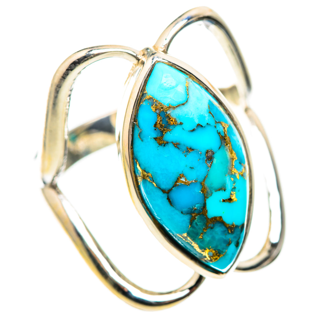Turquoise oval cabochon sterling silver ring, side view with open setting