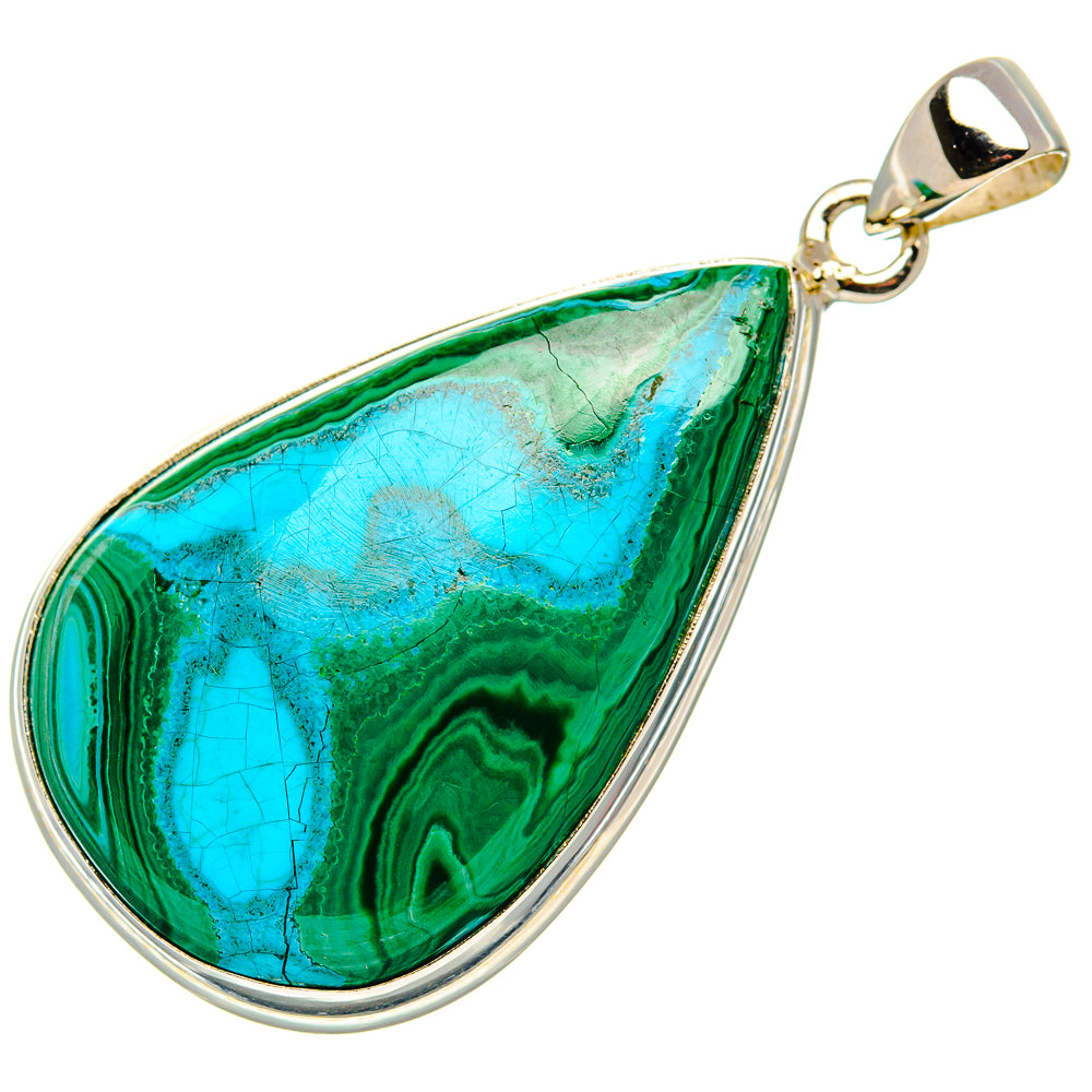 Malachite In Chrysocolla Pendant 1 7/8" (925 Sterling Silver) PD37162