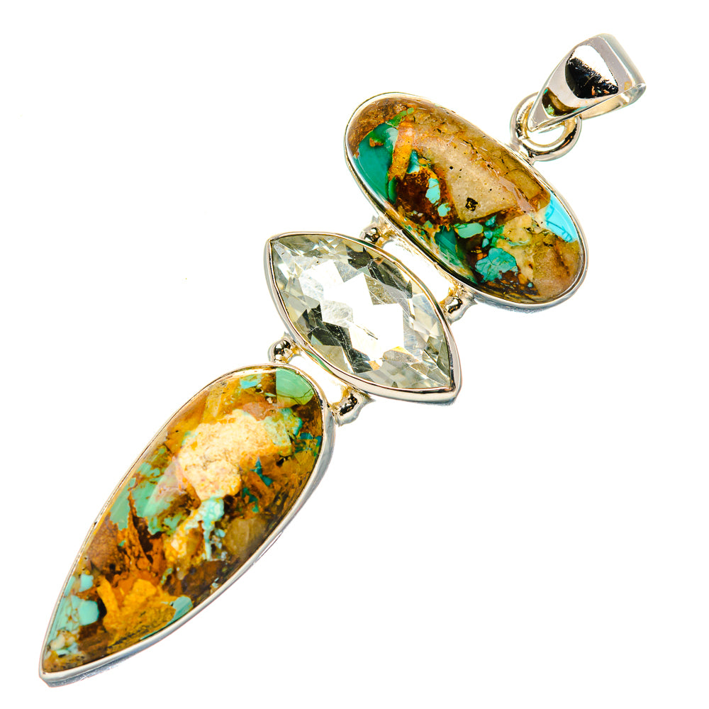 Kingman Mohave Turquoise, White Quartz Pendant 2 1/4" (925 Sterling Silver) PD37235