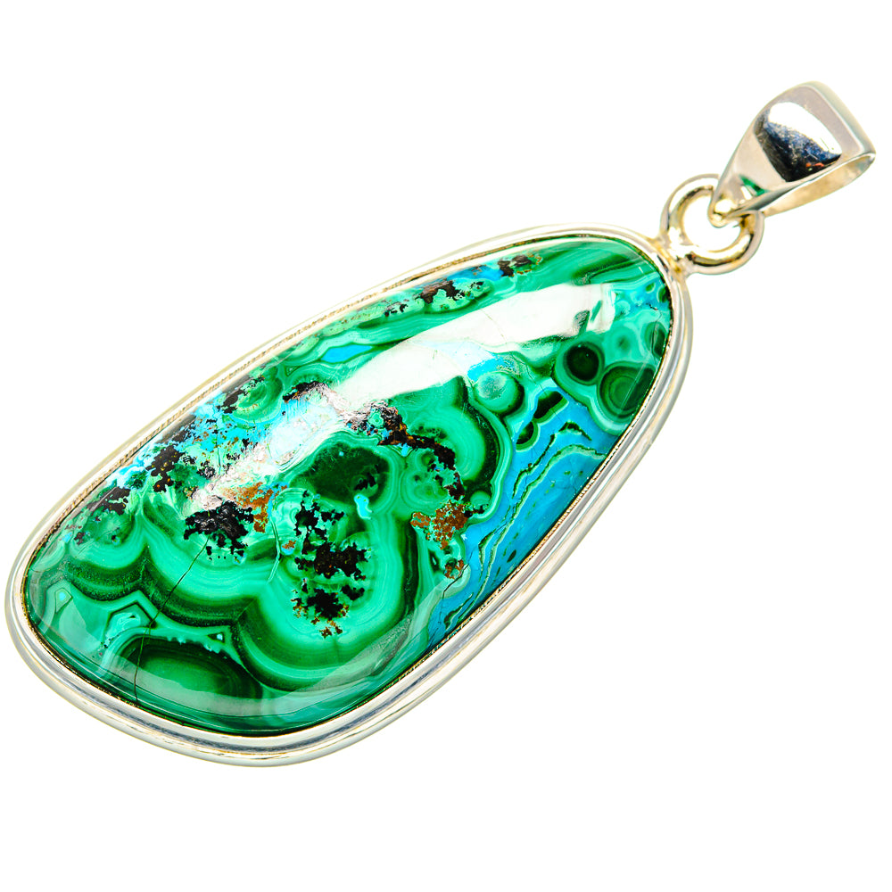 Malachite In Chrysocolla Pendant 2" (925 Sterling Silver) PD36911