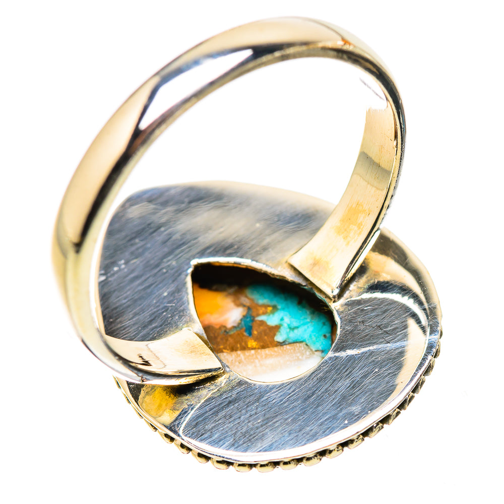 Sterling silver ring with oval turquoise spiny oyster inlay viewed from the side