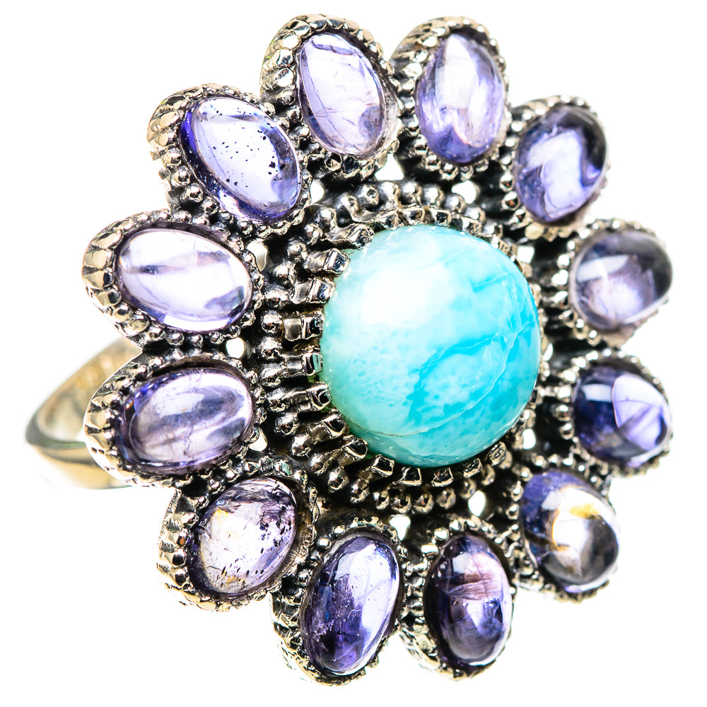 Large Larimar, Tanzanite 925 Sterling Silver Ring Size 9 (925 Sterling Silver) RING137759