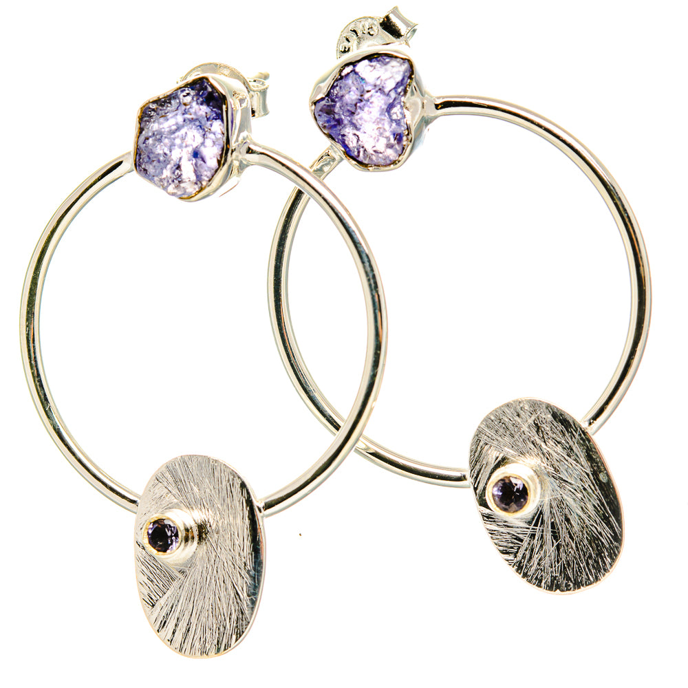 925 sterling silver hoop earrings with rough lavender tanzanite stones and textured oval dangles