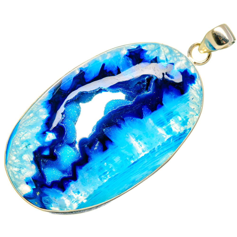 Blue Window Druzy Pendant 2 1/2" (925 Sterling Silver) PD36954