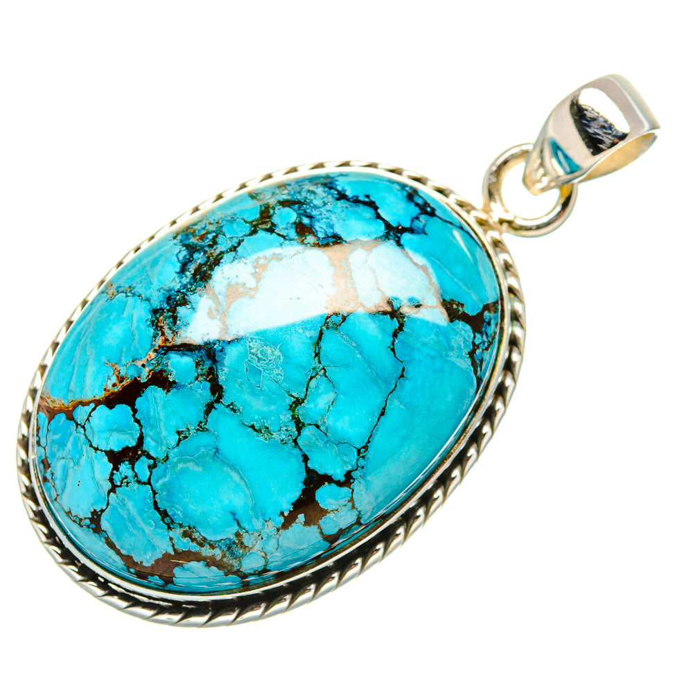 Tibetan Turquoise Pendant 1 3/4" (925 Sterling Silver) PD36901