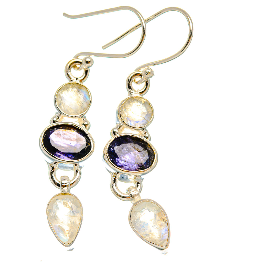 Ana Silver Co Faceted Tanzanite, Rainbow Moonstone Earrings 1 3/4" (925 Sterling Silver)