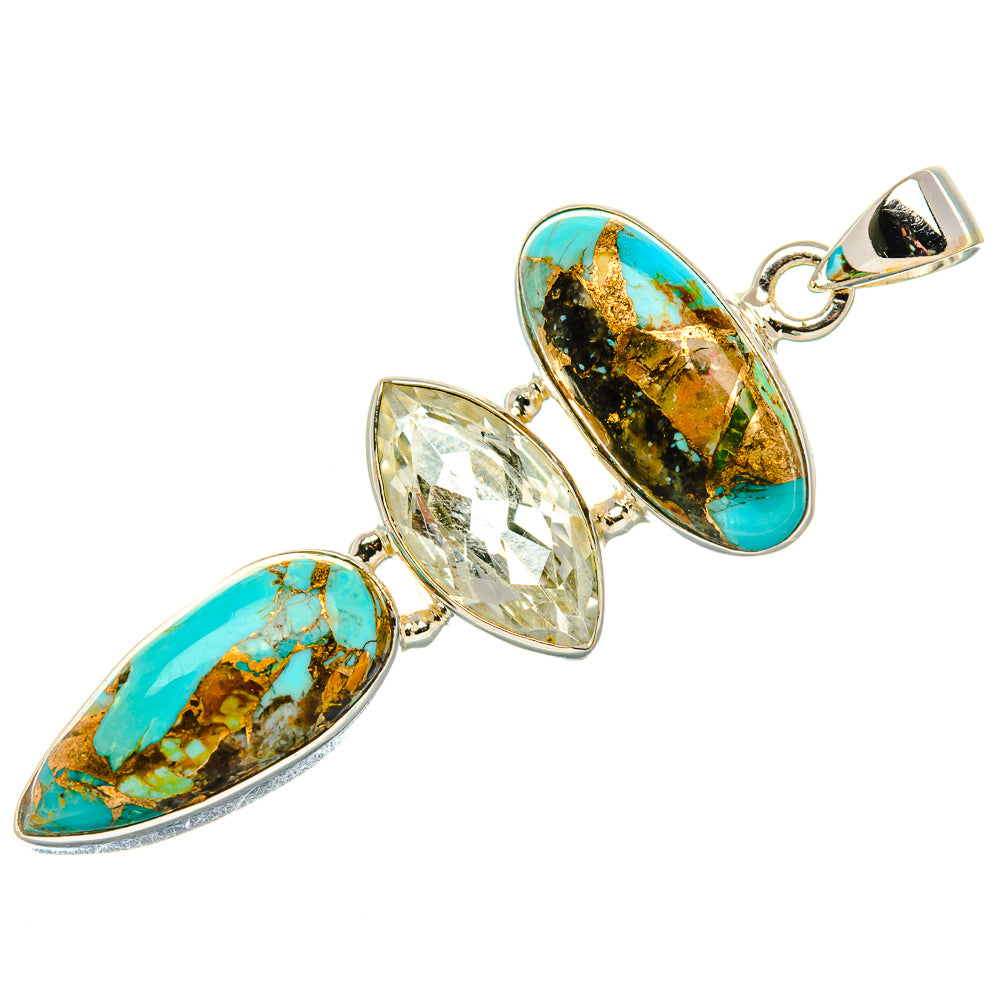 Kingman Mohave Turquoise, White Quartz Pendant 2" (925 Sterling Silver) PD37216