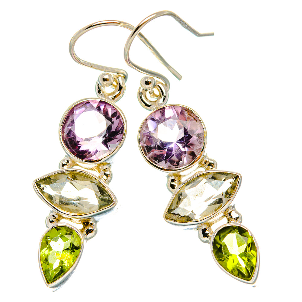 Ana Silver Co Faceted Green Amethyst, Amethyst, Peridot Earrings 1 1/2" (925 Sterling Silver)