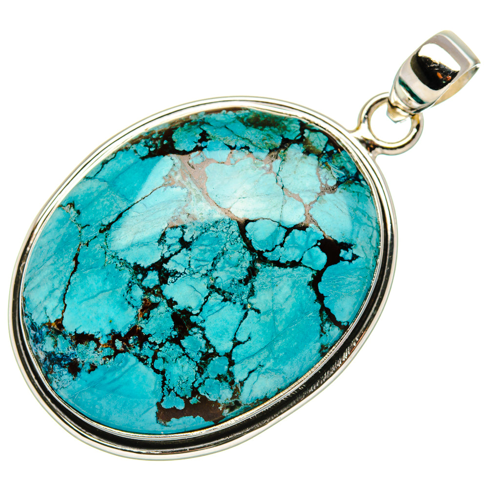 Turquoise oval pendant in 925 sterling silver setting with round bail loop