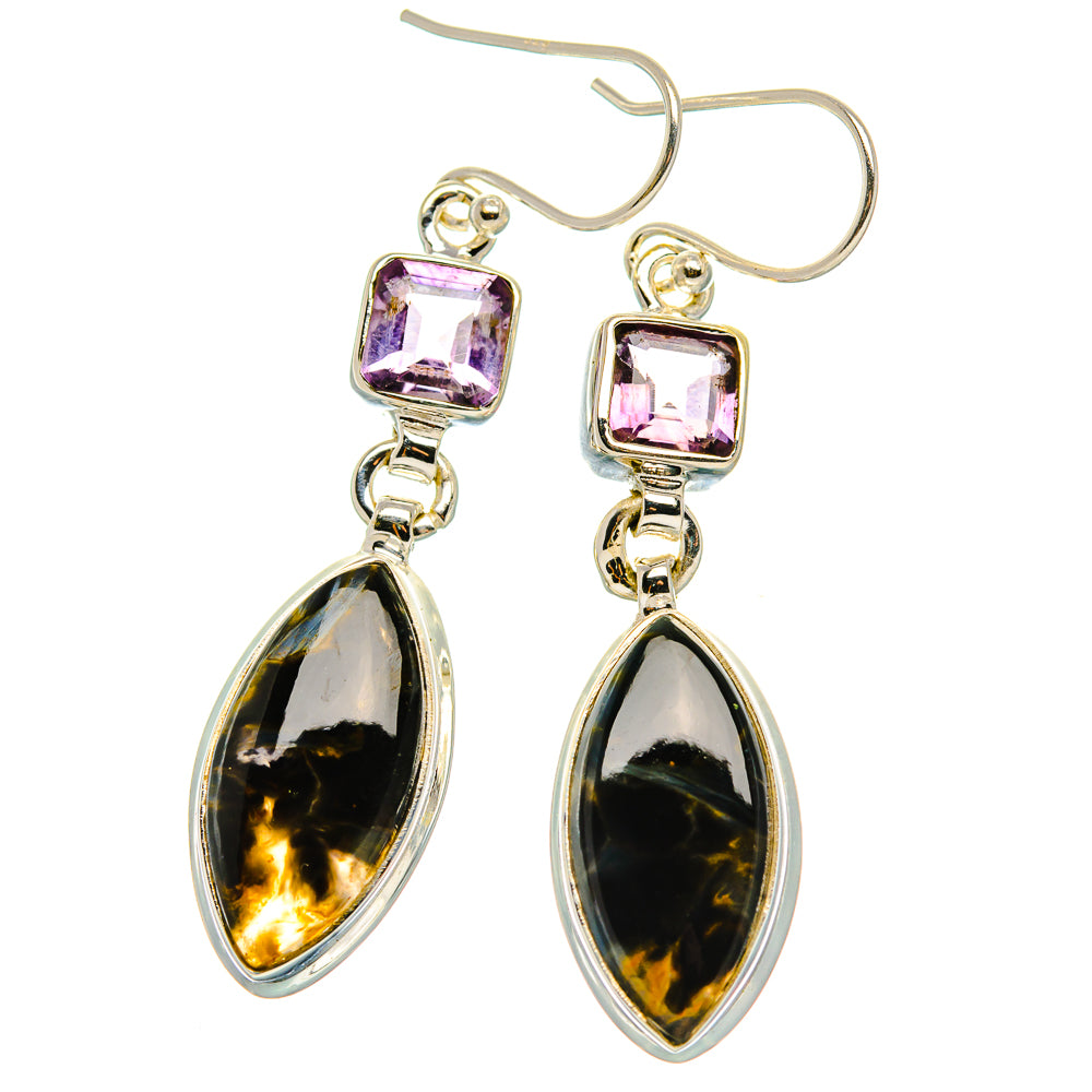 Pietersite, Amethyst Earrings 2" (925 Sterling Silver) EARR431664