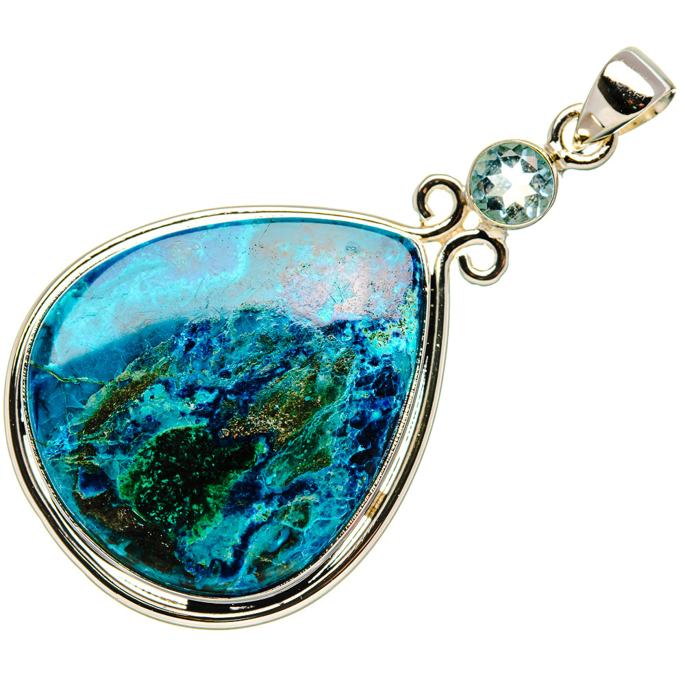 Chrysocolla, Blue Topaz Pendant 2 1/4" (925 Sterling Silver) PD37090