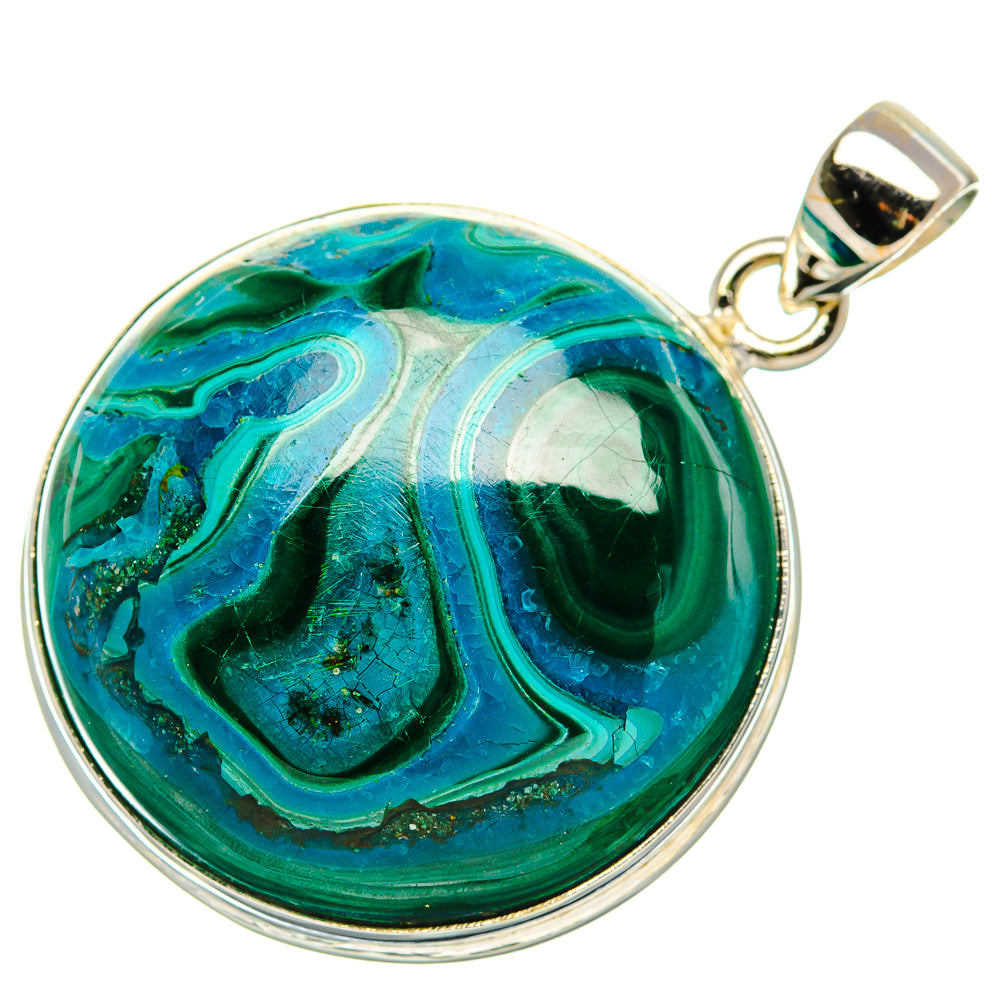 Malachite In Chrysocolla Pendant 1 1/2" (925 Sterling Silver) PD37124