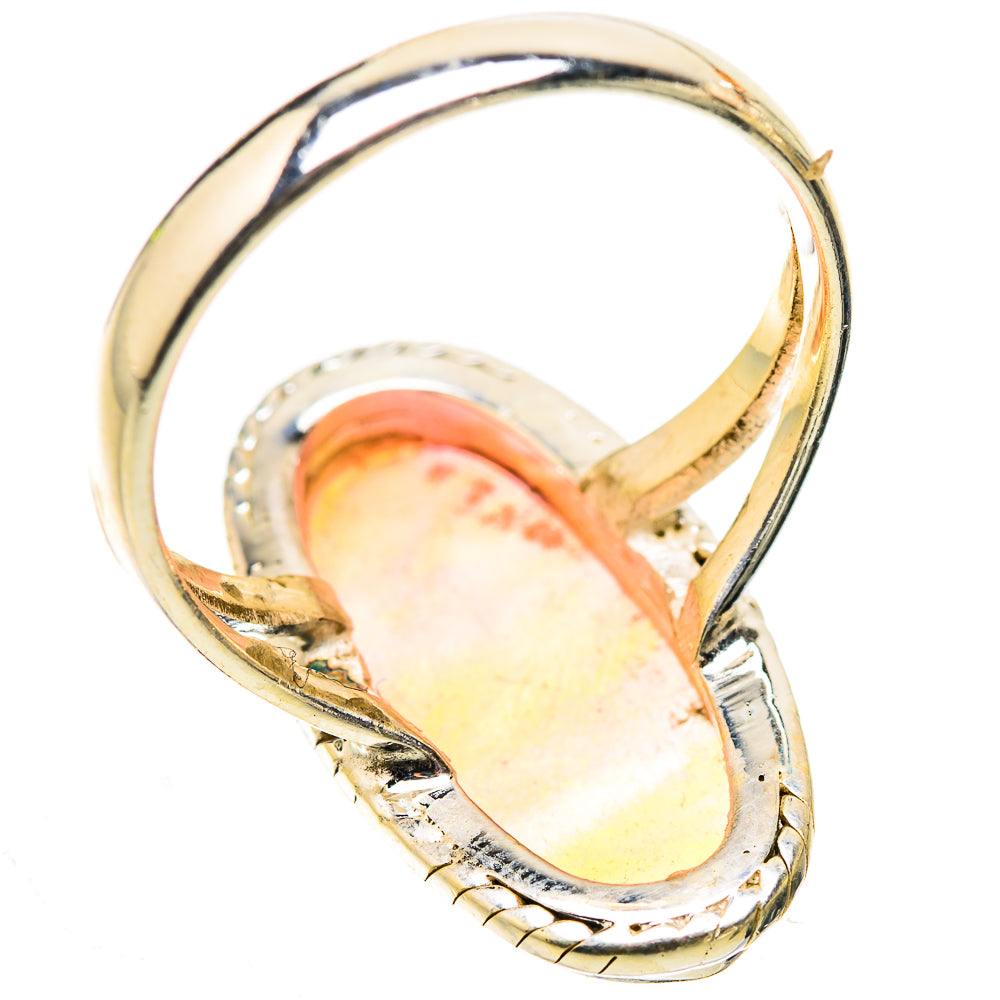 Sterling silver ring band with oval opal stone underside and prongs, size 10