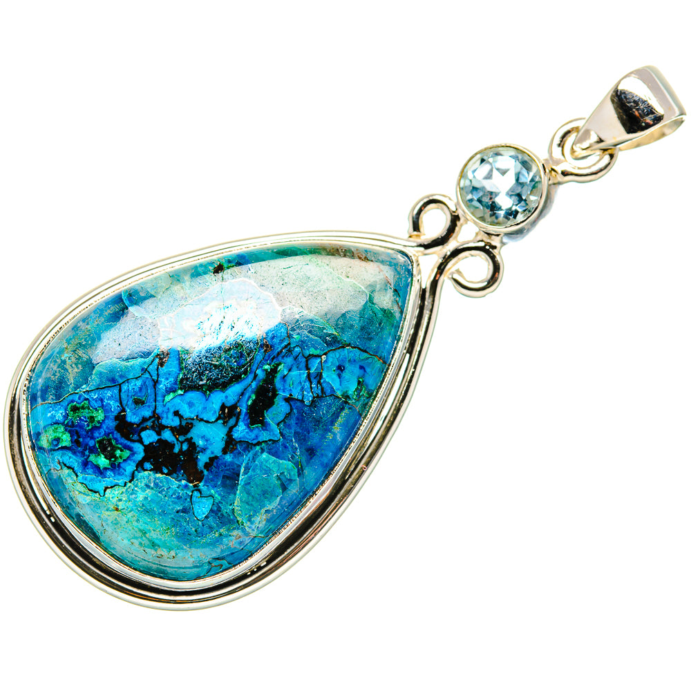 Shattuckite, Blue Topaz Pendant 2 1/4" (925 Sterling Silver) PD36907
