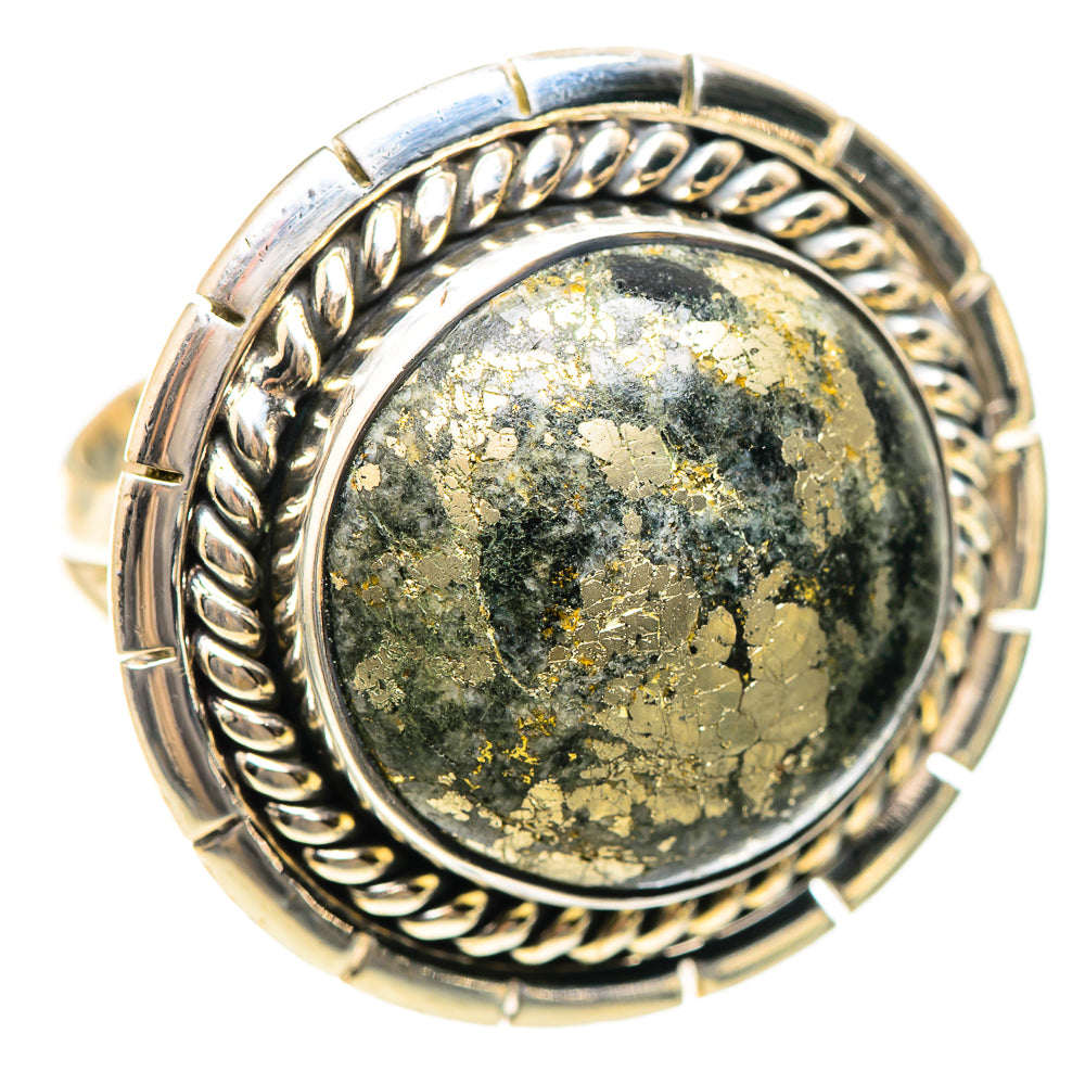 Large Pyrite In Black Onyx Ring Size 7.5 (925 Sterling Silver) RING136353