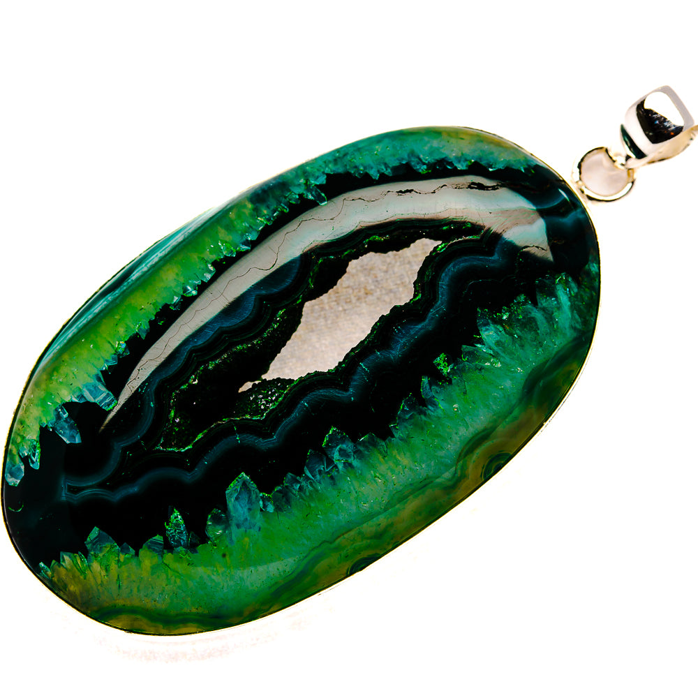 Huge Green Window Druzy Pendant 3" (925 Sterling Silver) PD37325