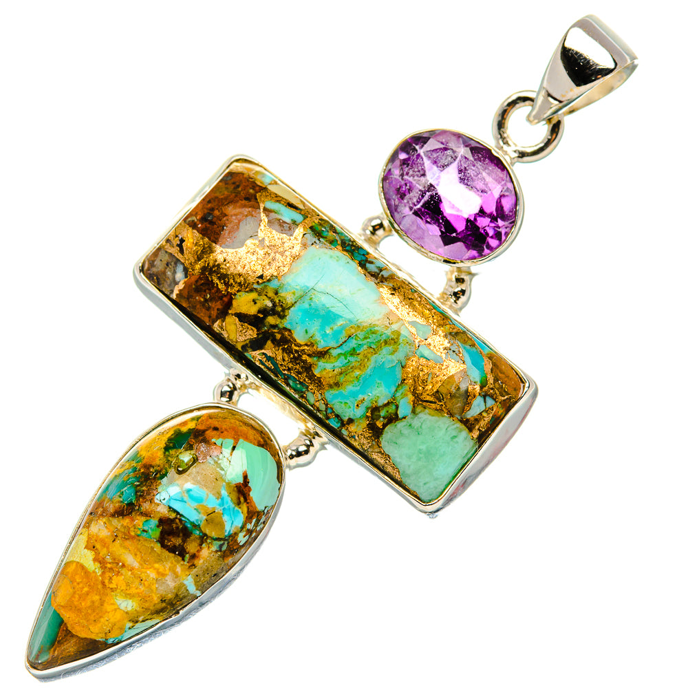 Kingman Mohave Turquoise, Amethyst Pendant 2 1/4" (925 Sterling Silver) PD37271