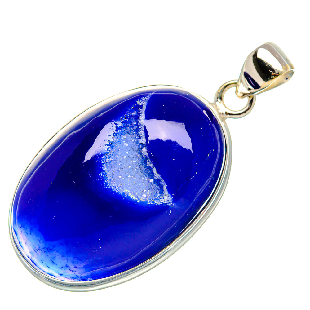 Blue Window Druzy Pendant 1 3/4" (925 Sterling Silver) PD37174