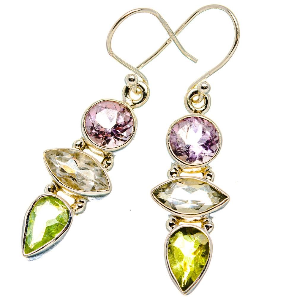 Green Amethyst, Peridot, Amethyst Earrings 1 3/4" (925 Sterling Silver) EARR431628