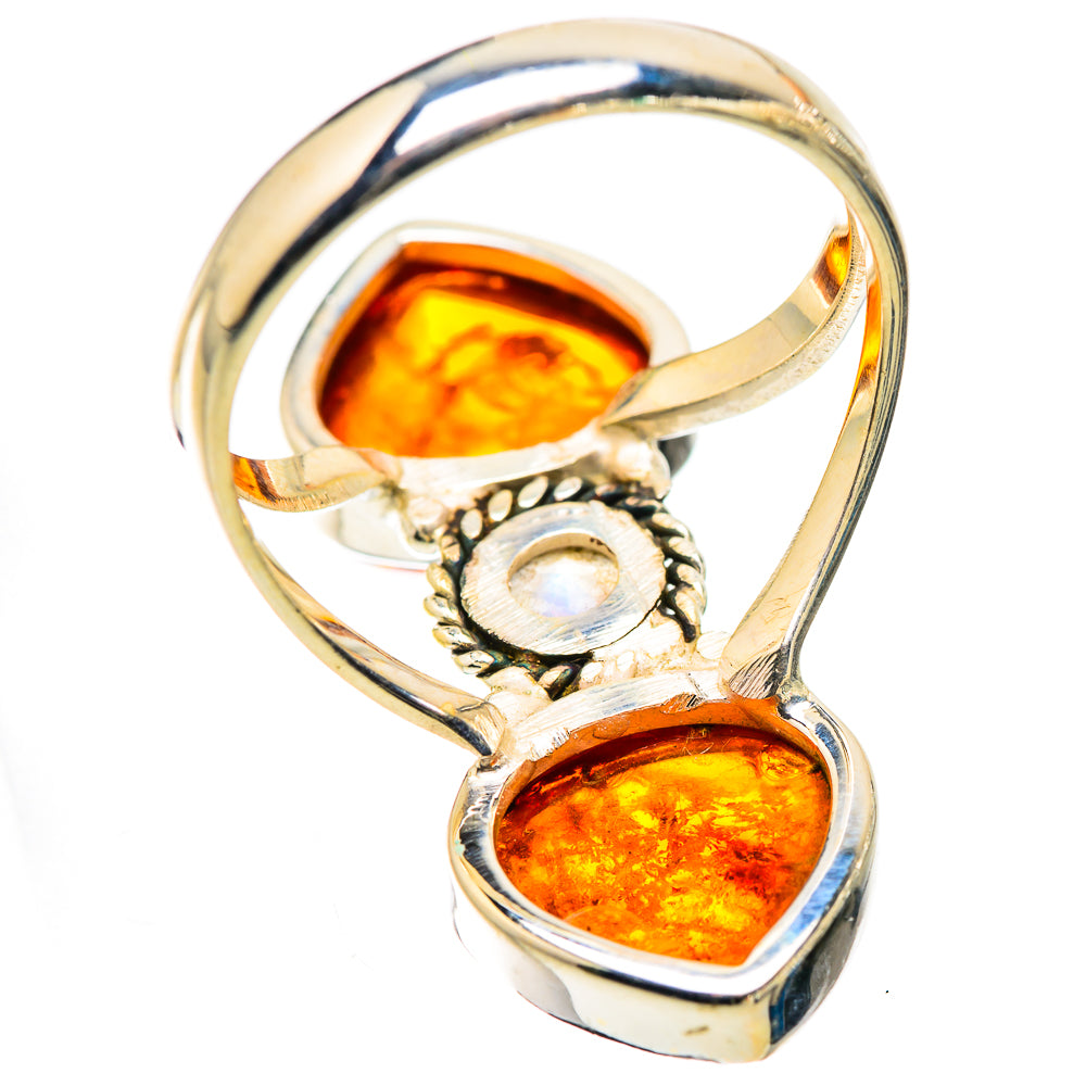 Large Baltic Amber, Rainbow Moonstone Ring Size 9.5 (925 Sterling Silver) RING135738