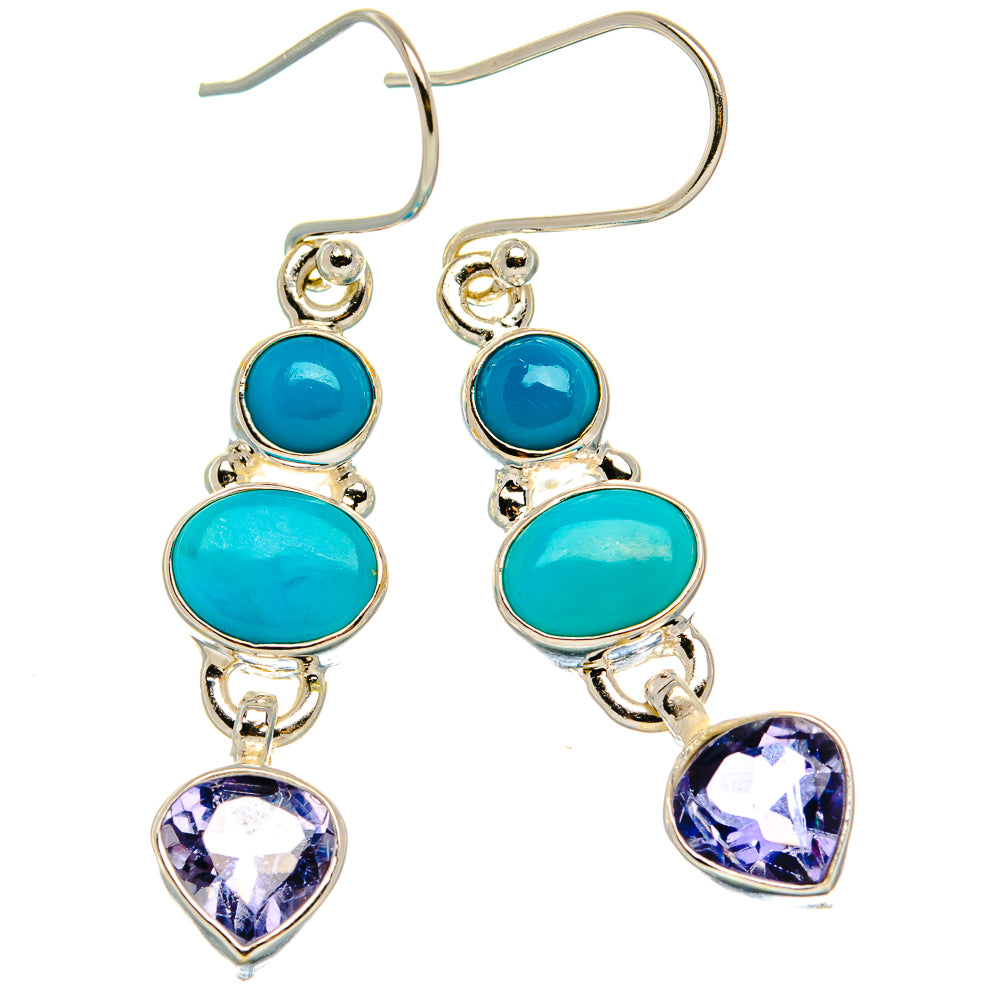 Sleeping Beauty Turquoise, Tanzanite Earrings 1 3/4" (925 Sterling Silver) EARR431657