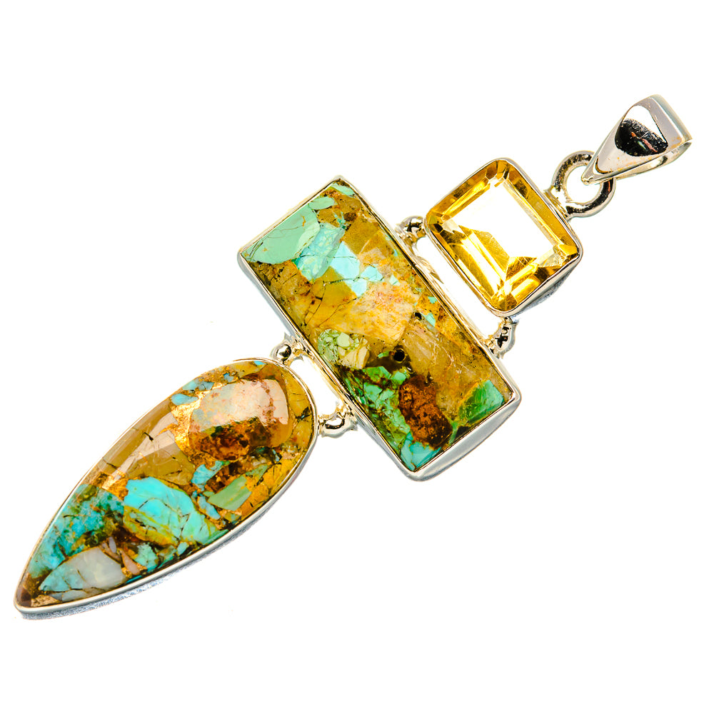 Kingman Mohave Turquoise, Citrine Pendant 2 1/2" (925 Sterling Silver) PD37179