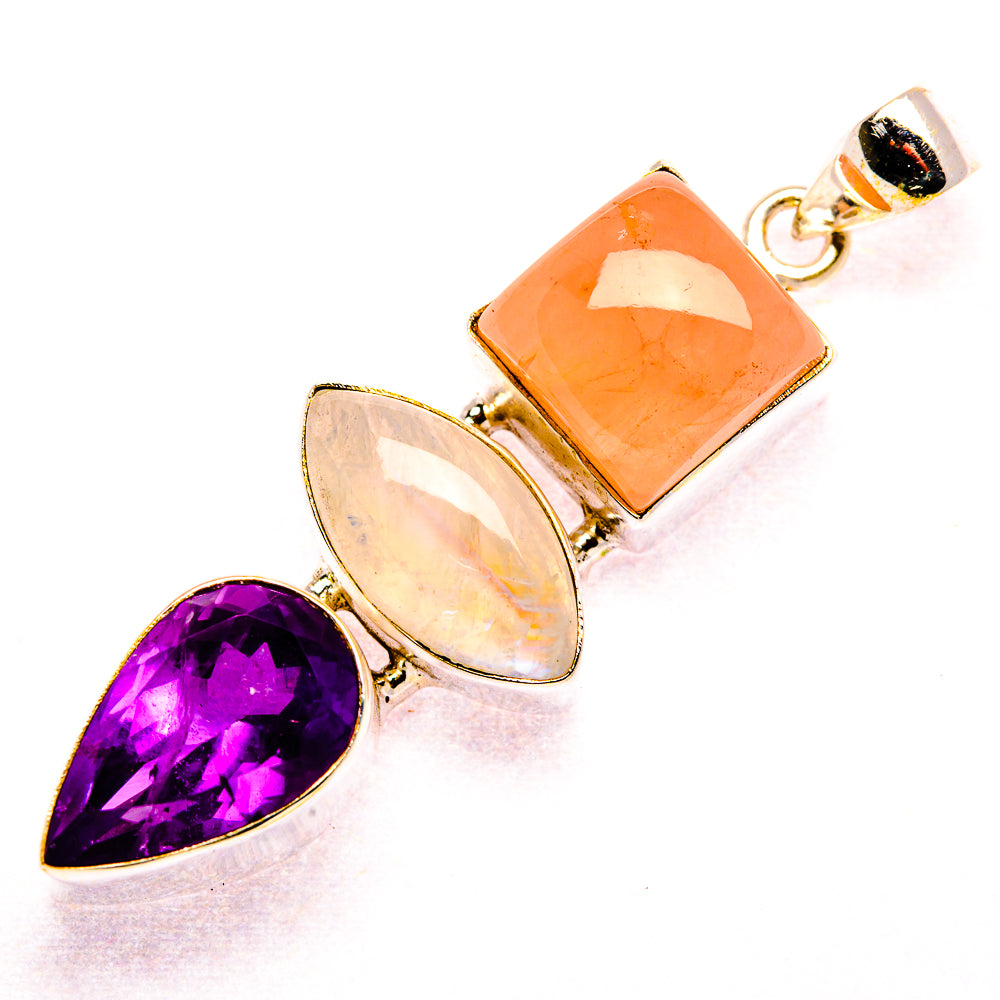 Rainbow Moonstone, Amethyst, Rose Quartz 925 Sterling Silver Pendant 2 1/8" (925 Sterling Silver) PD37660
