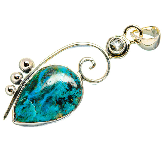 Chrysocolla, White Quartz Pendant 2 1/4" (925 Sterling Silver) PD36298