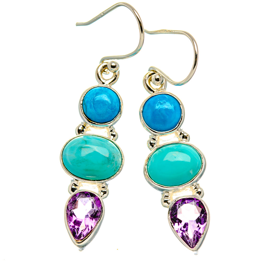 Sleeping Beauty Turquoise, Amethyst Earrings 1 3/4" (925 Sterling Silver) EARR431786
