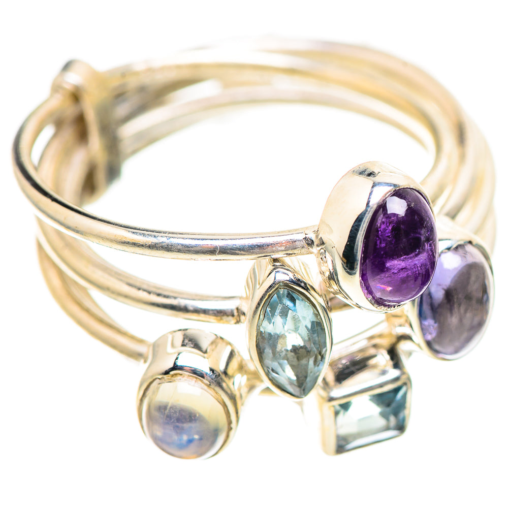 Amethyst, Moonstone, Blue Topaz 925 Sterling Silver Ring Size 7.75 R136336