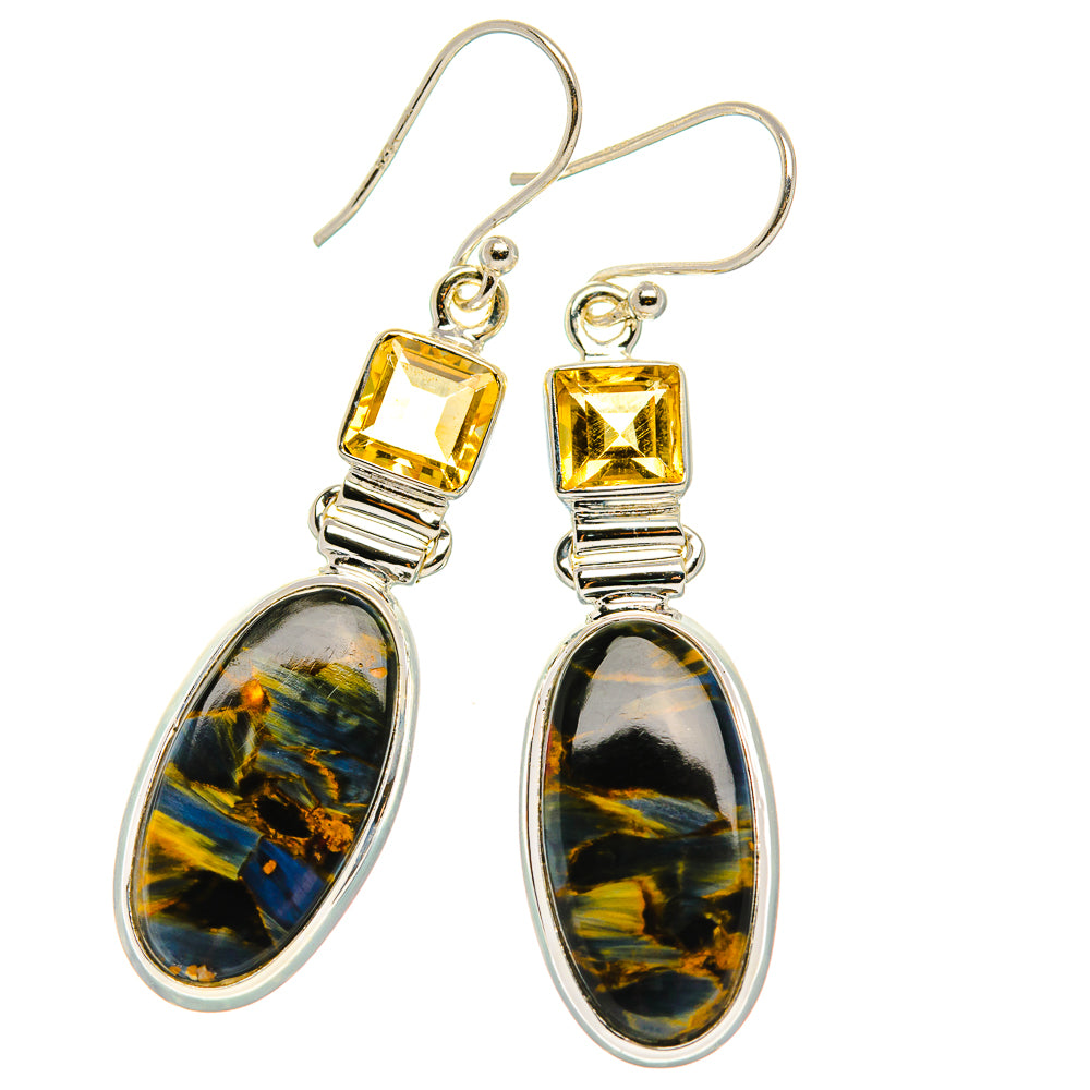 Pietersite, Citrine Earrings 2" (925 Sterling Silver) EARR431656