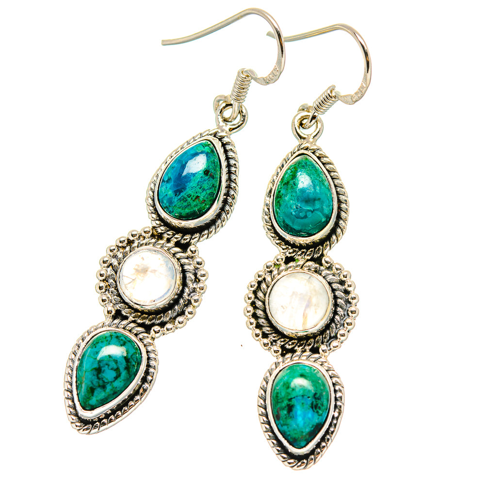 Chrysocolla, Rainbow Moonstone Earrings 2" (925 Sterling Silver) EARR431495