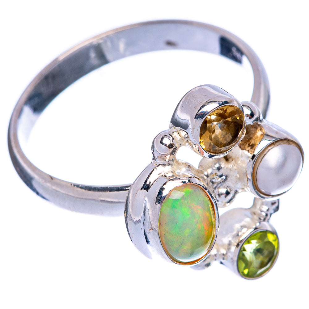 Rare Natural Ethiopian Opal, Citrine, Peridot, Cultured Pearl Ring Size 8 (925 Sterling Silver) R145568