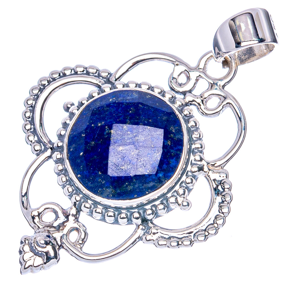 Sterling silver lapis lazuli pendant with large oval blue cabochon, openwork border