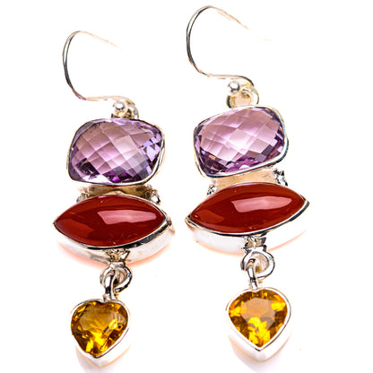 Amethyst, Carnelian, Citrine Earrings 1 7/8" (925 Sterling Silver) EARR432146