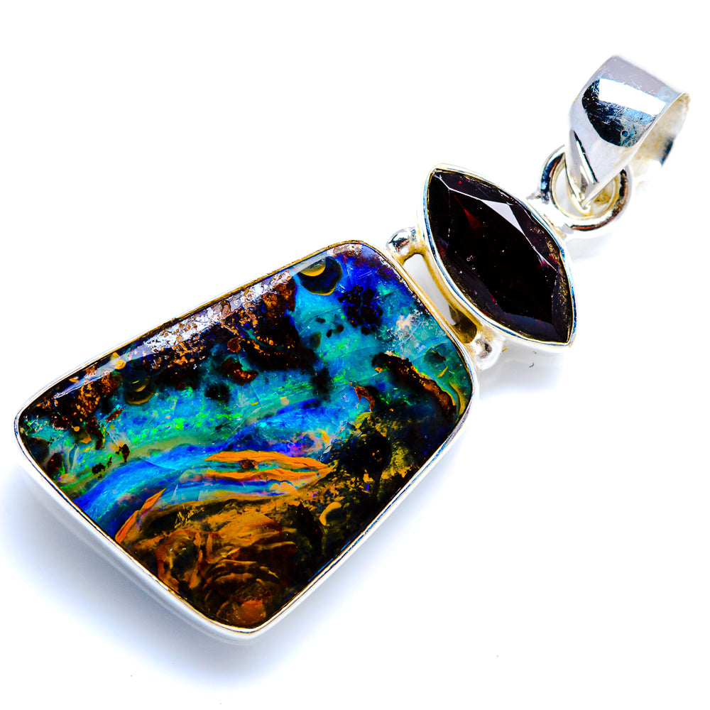 Boulder Opal, Black Onyx 925 Sterling Silver Pendant 1 3/4" (925 Sterling Silver) PD38374