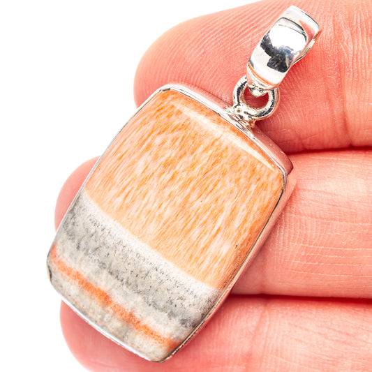 Rectangular celestobarite pendant with orange-gold stone and .925 sterling silver bezel